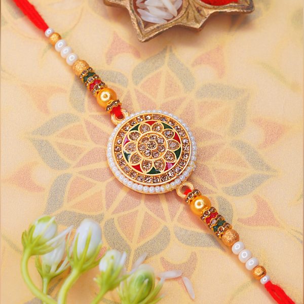 Round Multi Color White Pearl Rakhi