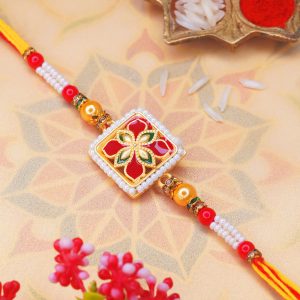 White Pearl with Green Leaf Rakhi