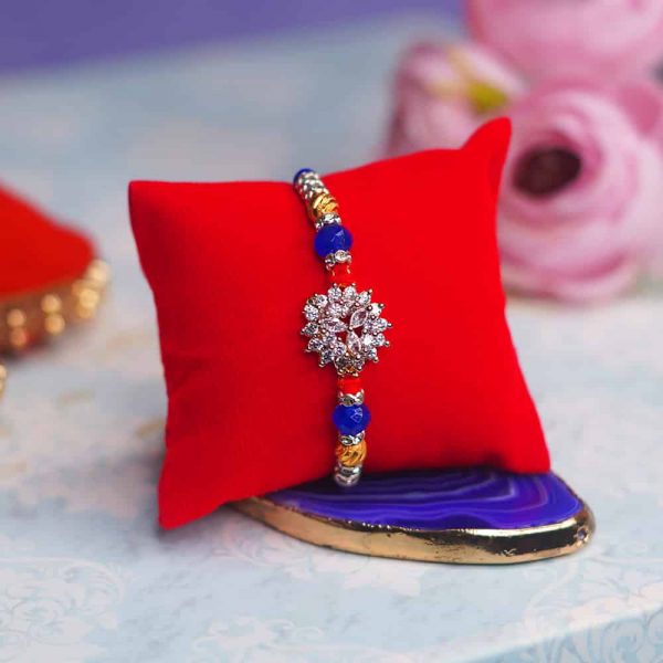 Round Blue Pearl Silver Stone Rakhi