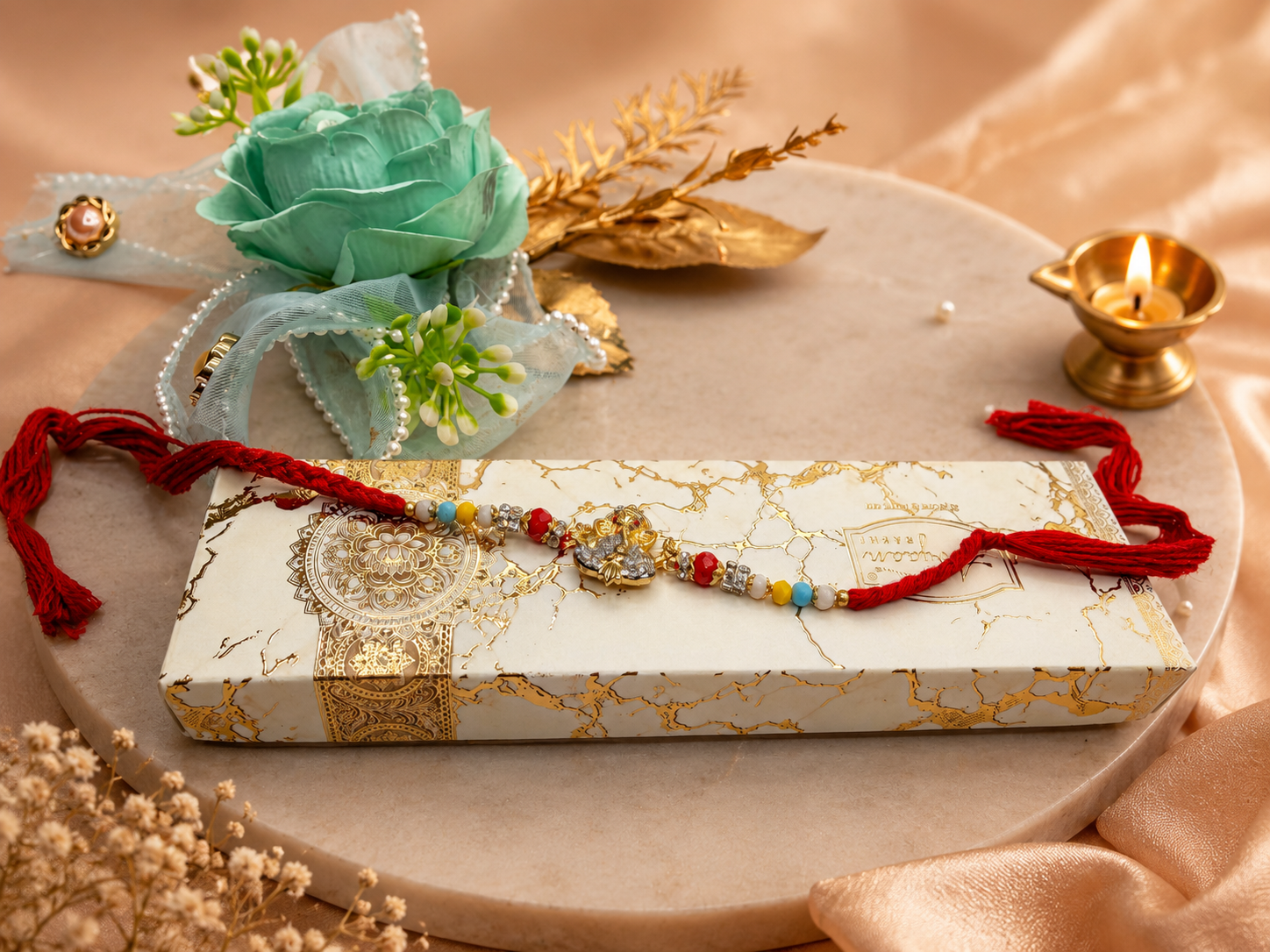 Golden Floral Red Rakhi