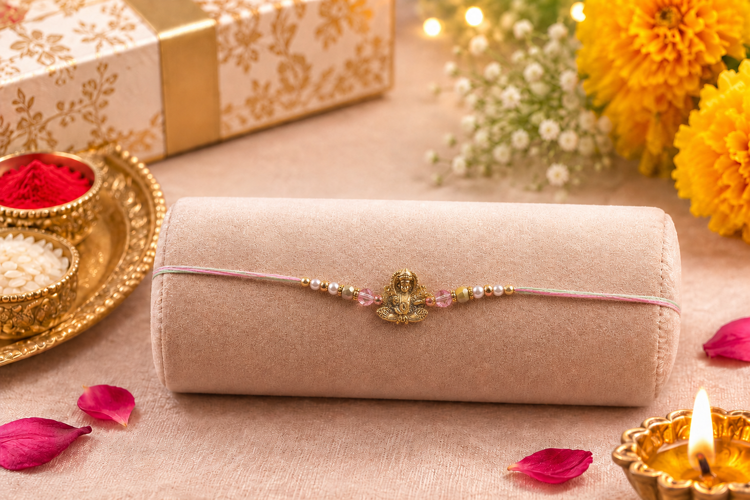 Golden Floral Rakhi