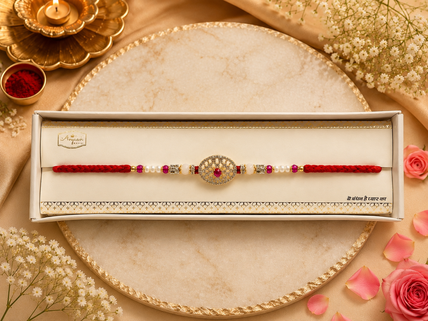 Red Pearl Stone Rakhi