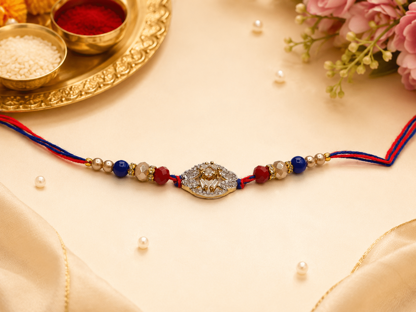 Royal Blue Red Crystal Rakhi