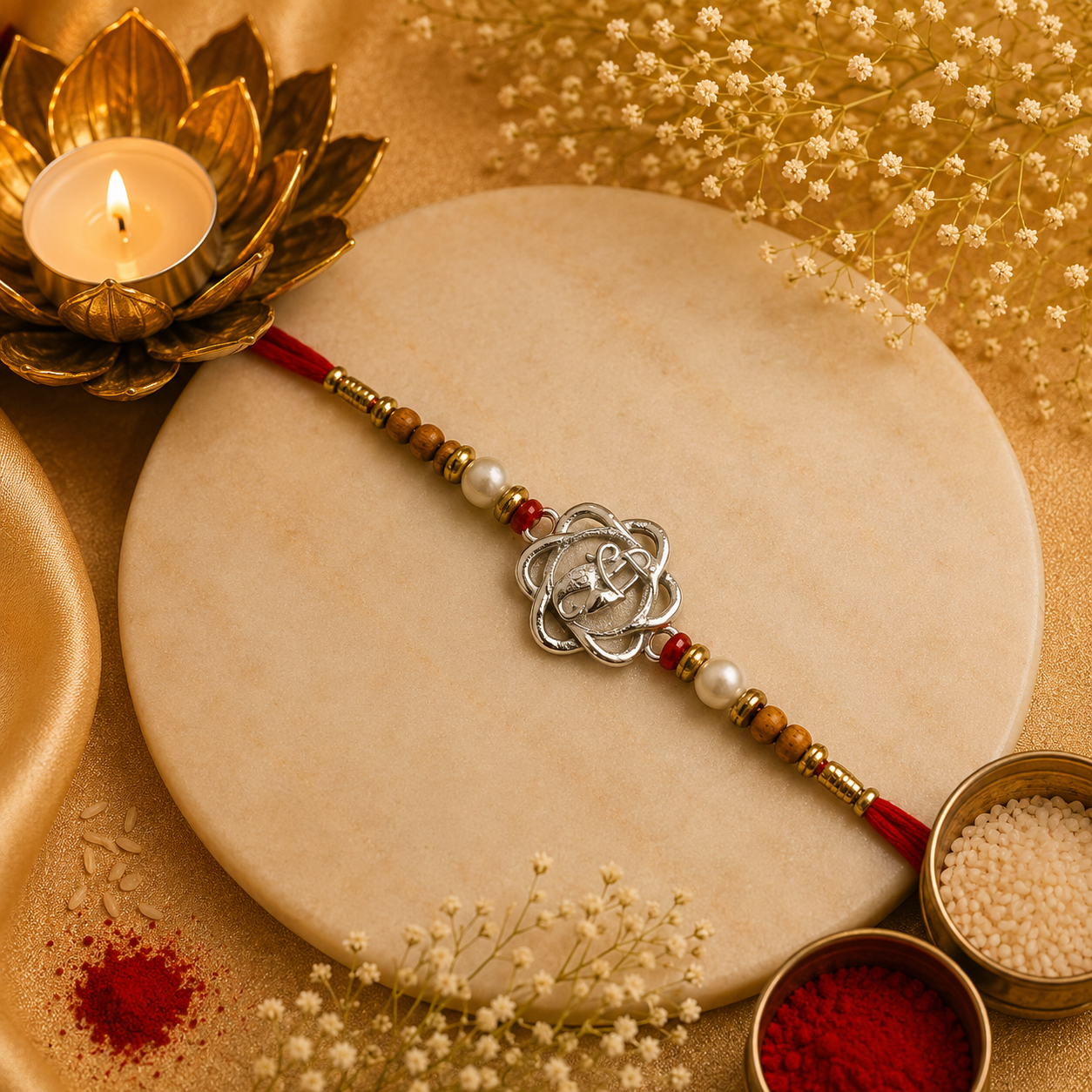 Ganesh Pearl Silver Rakhi (CB-S-11)