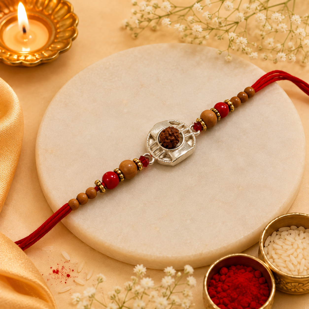 Rudraksha Silver Rakhi (CB-S-25)
