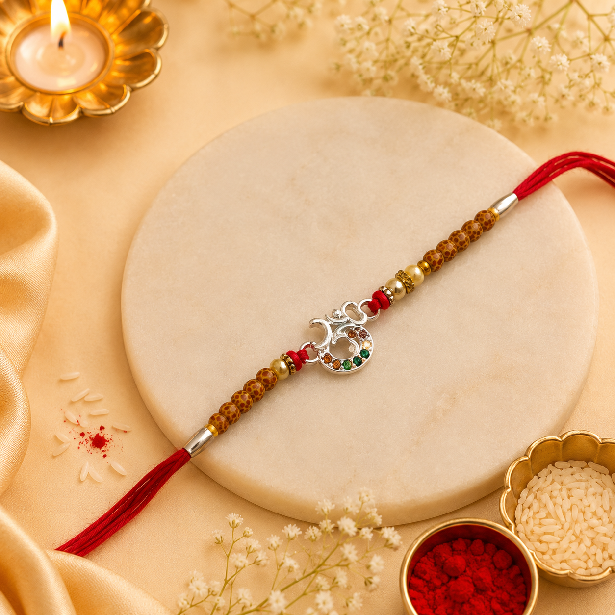 Om Bead Silver Rakhi (CB-S-32)
