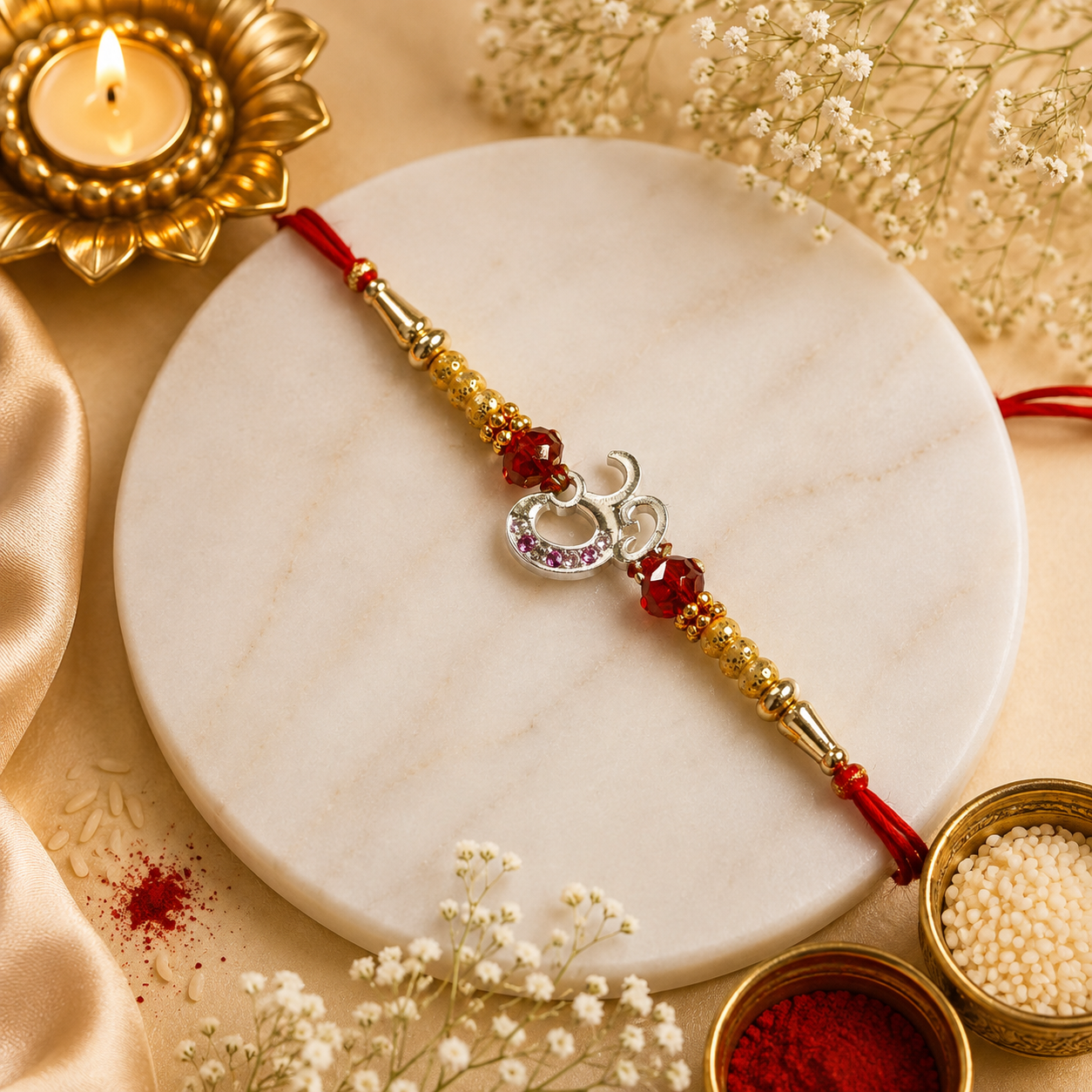 Om Ruby Silver Rakhi (CB-S-43)
