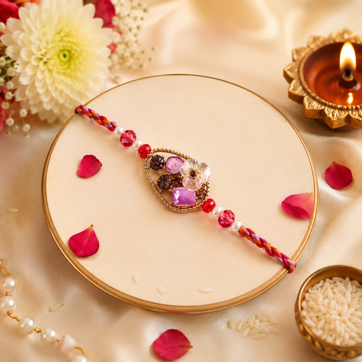Crystal Floral Rakhi (B6429)