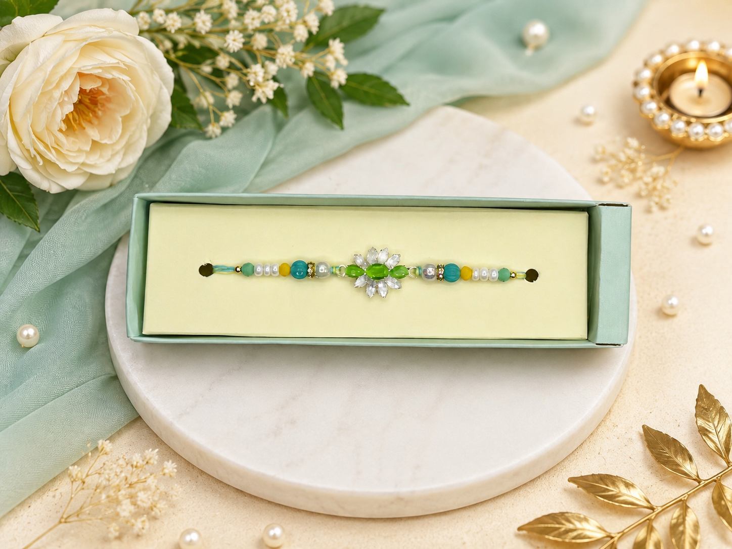 Green Crystal Rakhi (B8455)