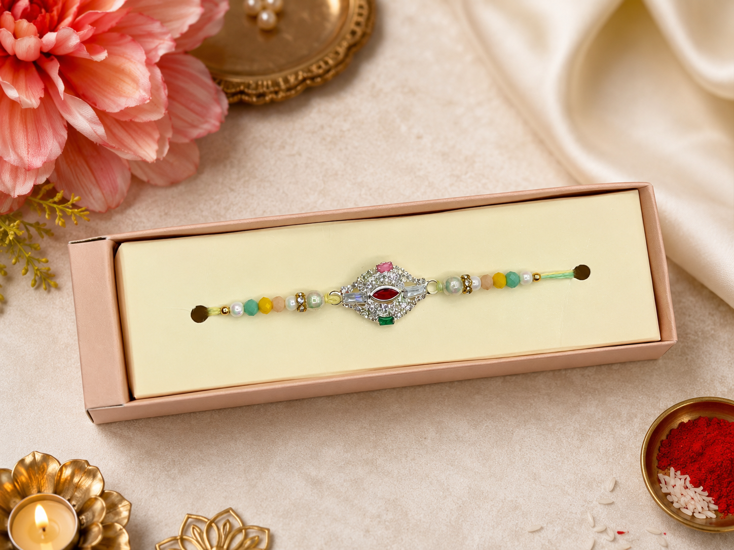 Rainbow Kundan Rakhi(B8465)