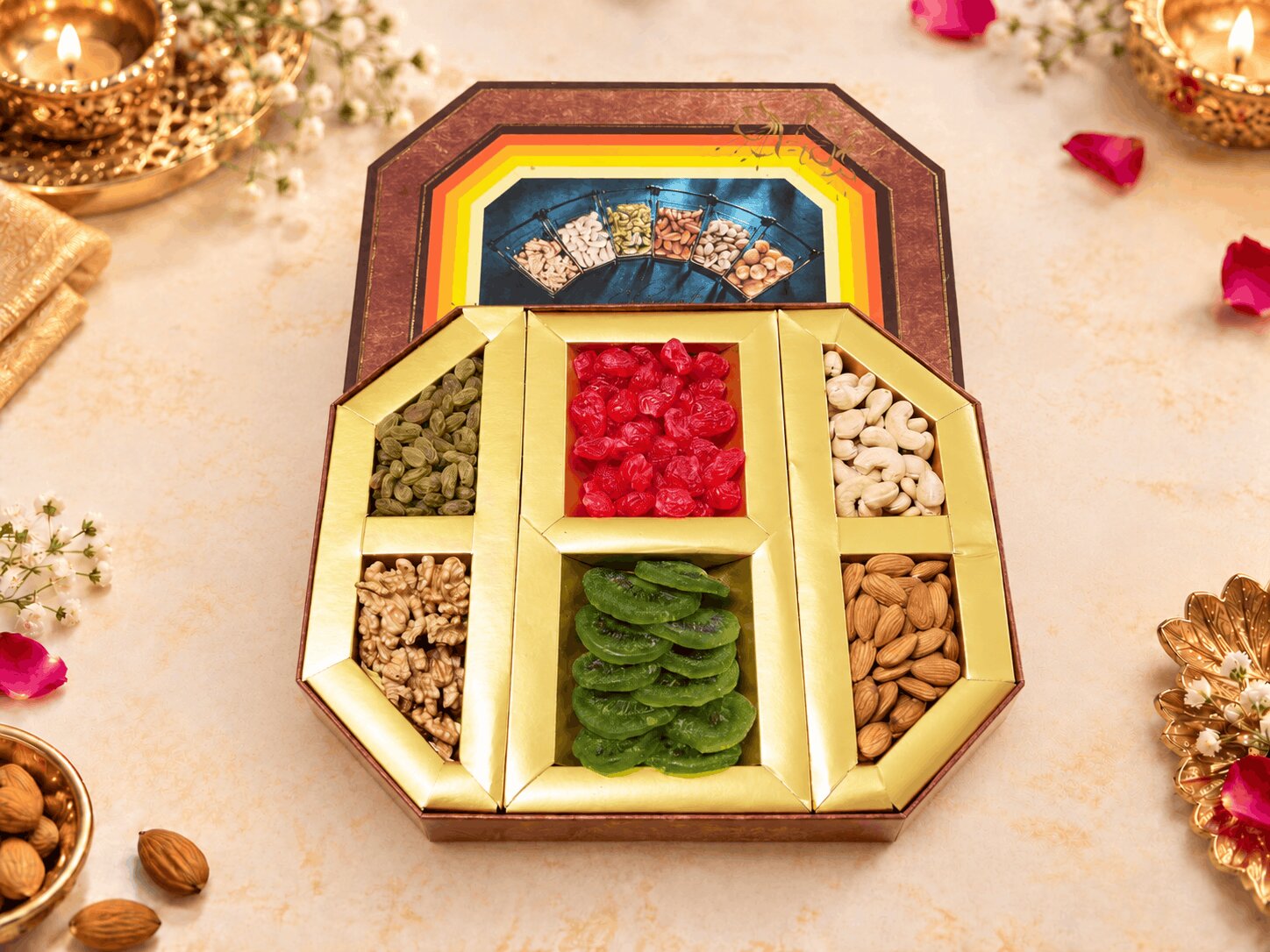 Festive Octagonal Dry Fruit Gift Box