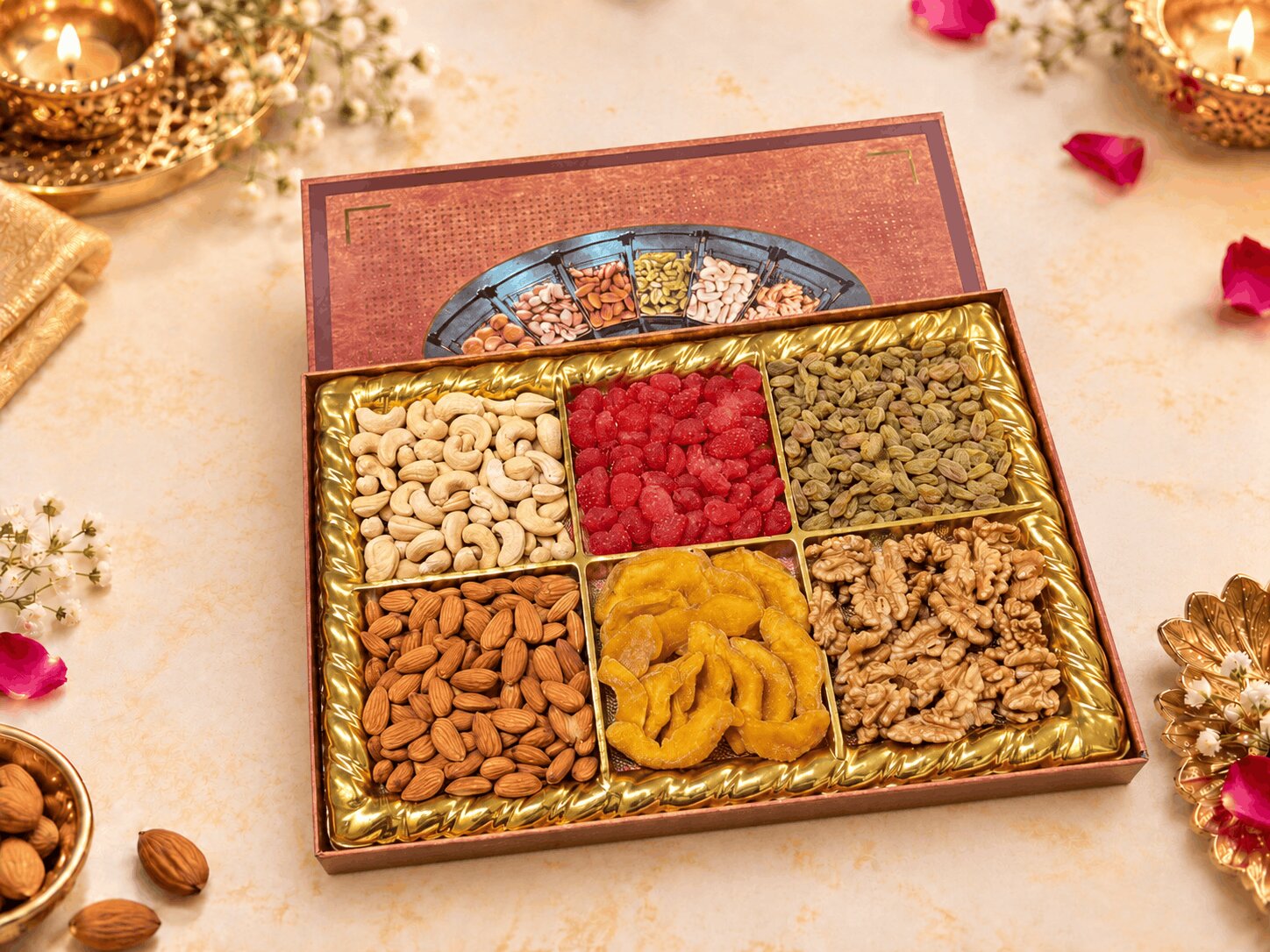 Festive Golden Dry Fruit Gift Box