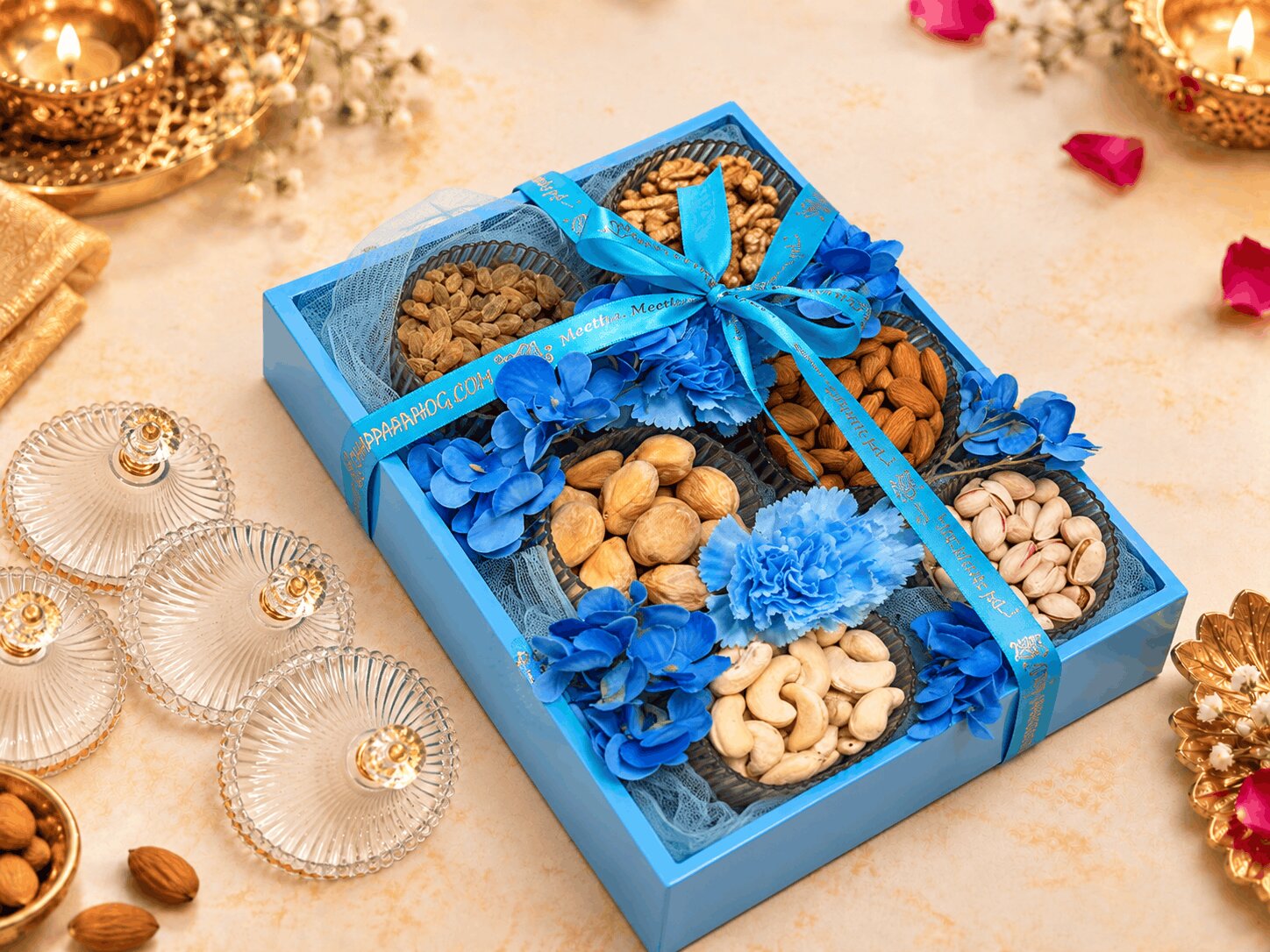 Festive Blue Dry Fruit Gift Box