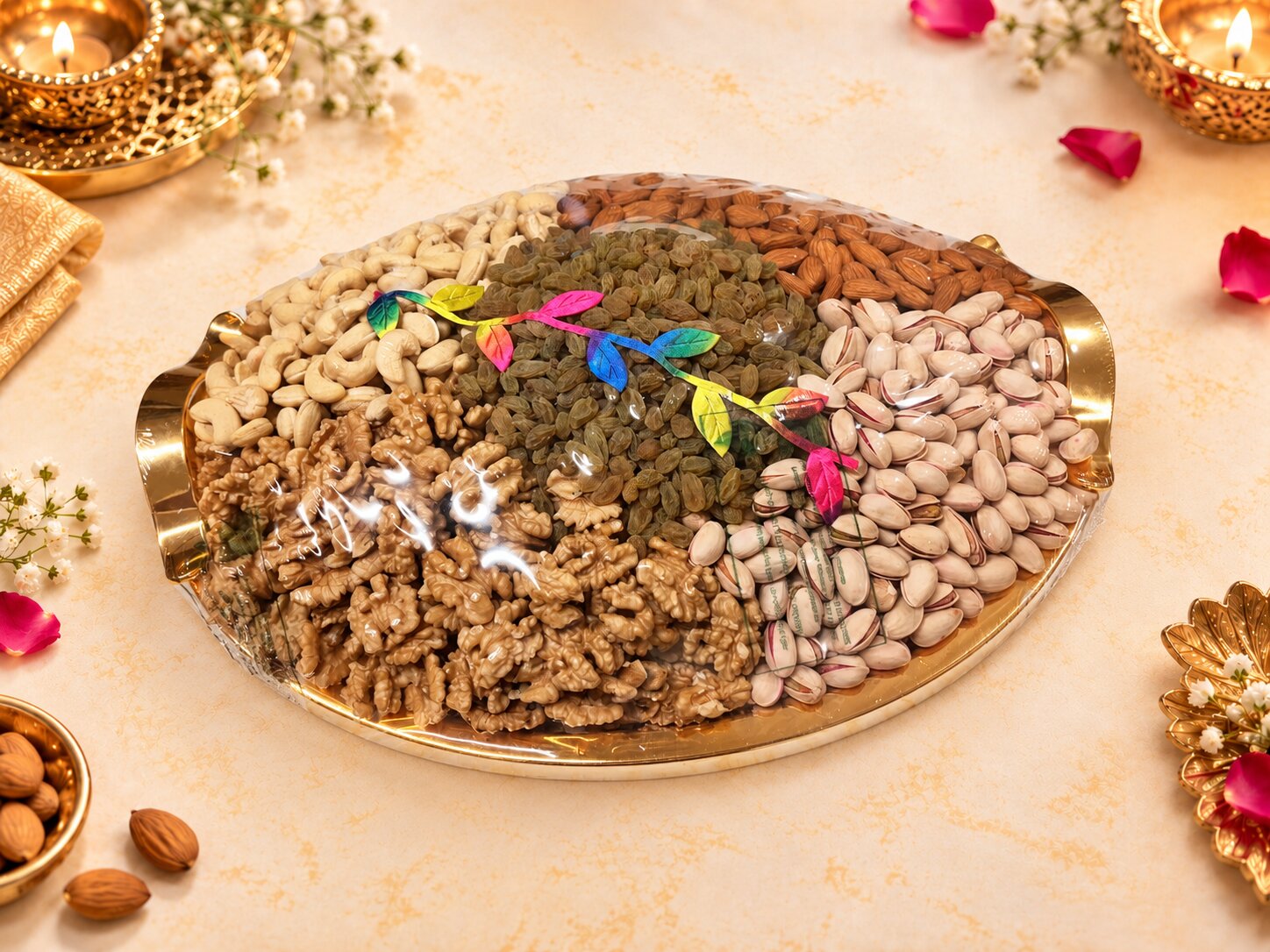 Festive Golden Dry Fruit Platter