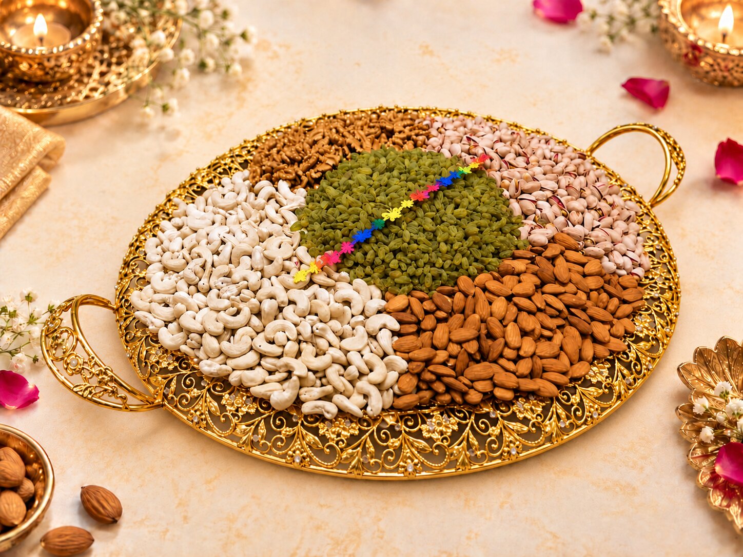 Festive Golden Tray of Assorted Nuts